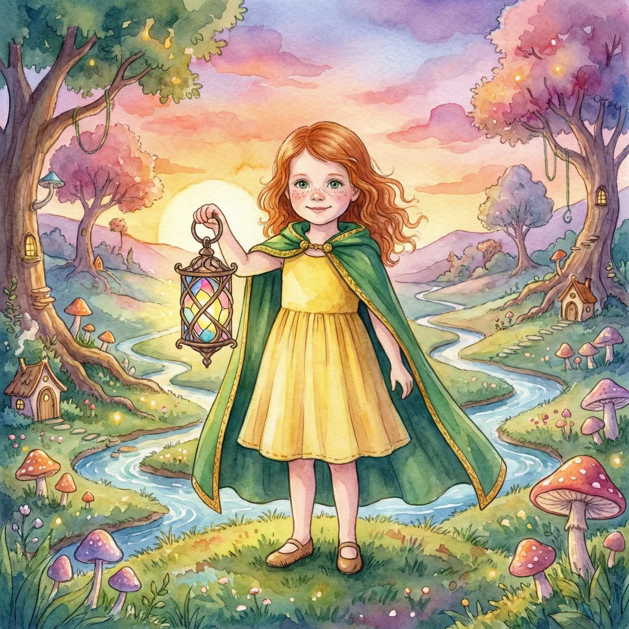 Piges foto forvandlet til akvarel historiebogs-illustration — illustration